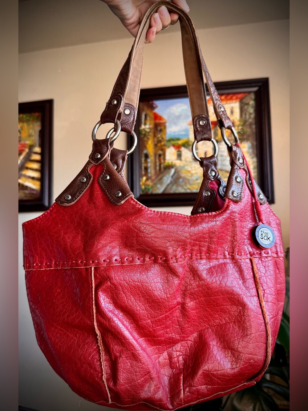 The Sak Leather Maroon Brown Hobo Shoulder Bag Purse